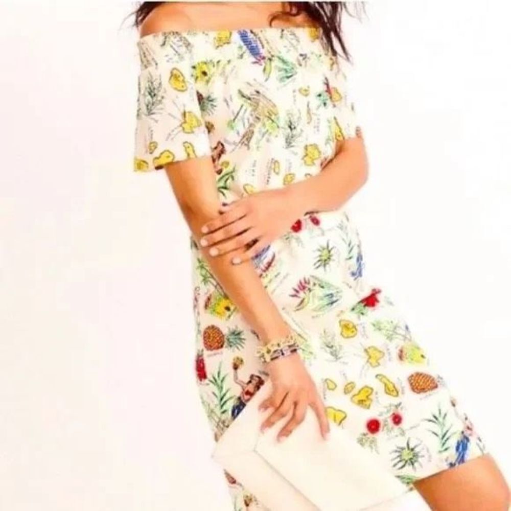 J. Crew off shoulder smocked Hawaiian flower tropical vacation dress size 0